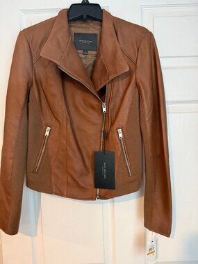 Marc New York Cognac/Brown Lamb Leather Moto Jacket – Size Small (NWT)